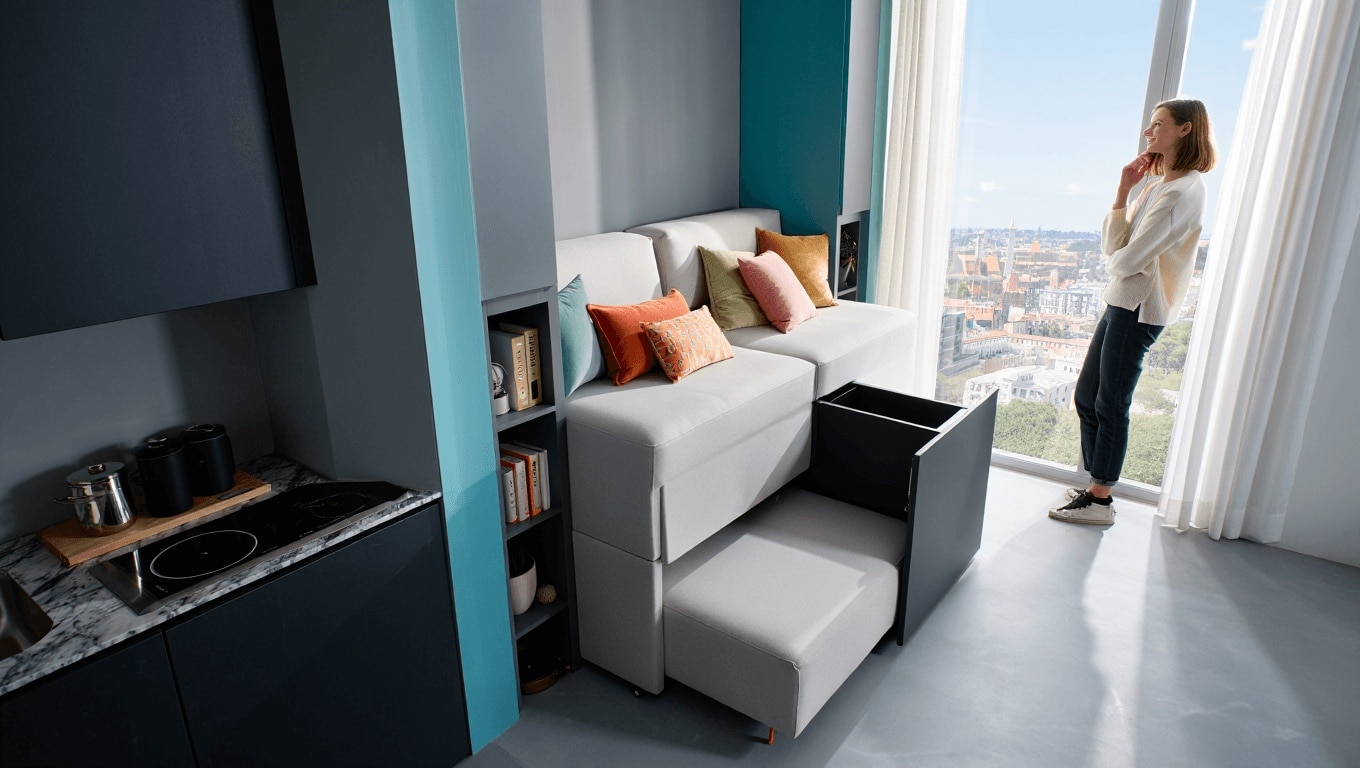 Come Creare Un Monolocale per Quattro Persone con Balcone-Ufficio