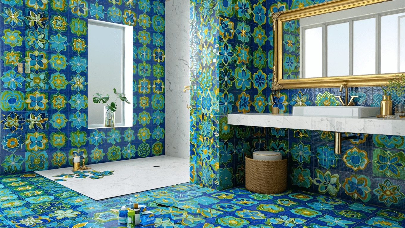 Bagni Colorati: 20 Modi di Usare il Mosaico in Verde e Blu