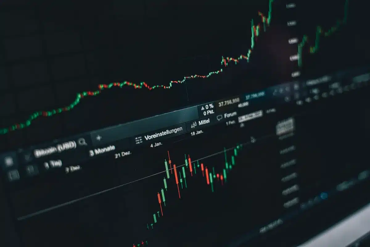 Grafico di crescita dei mercati finanziari con trend rialzista e volatilità evidenziate